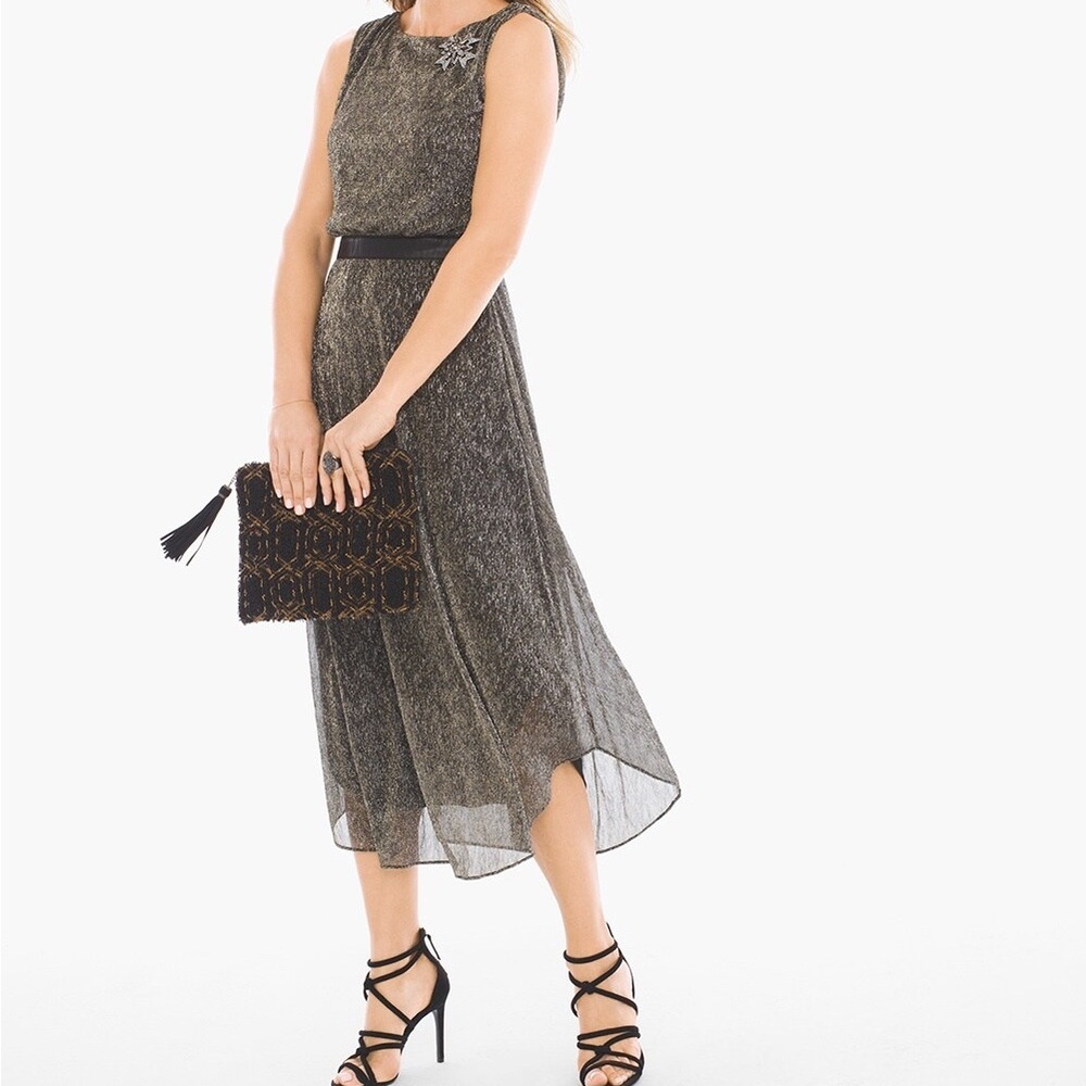 Chico’s Black Pleated Split-Back Midi Dress Size 2XL